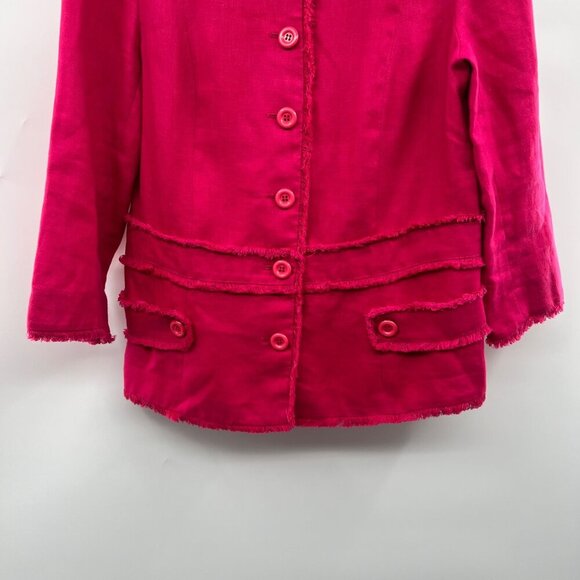 Neiman Marcus Frayed Button Up Blazer Long Sleeve Fuchsia Size 10 - Picture 5 of 9